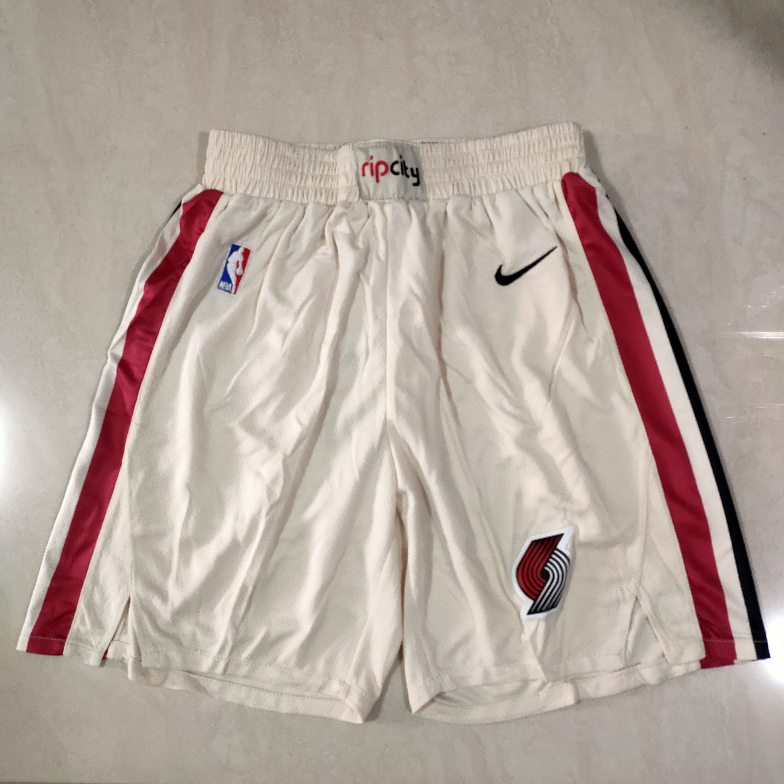 Cheap Men NBA Portland Trail Blazers Cream Shorts 0416